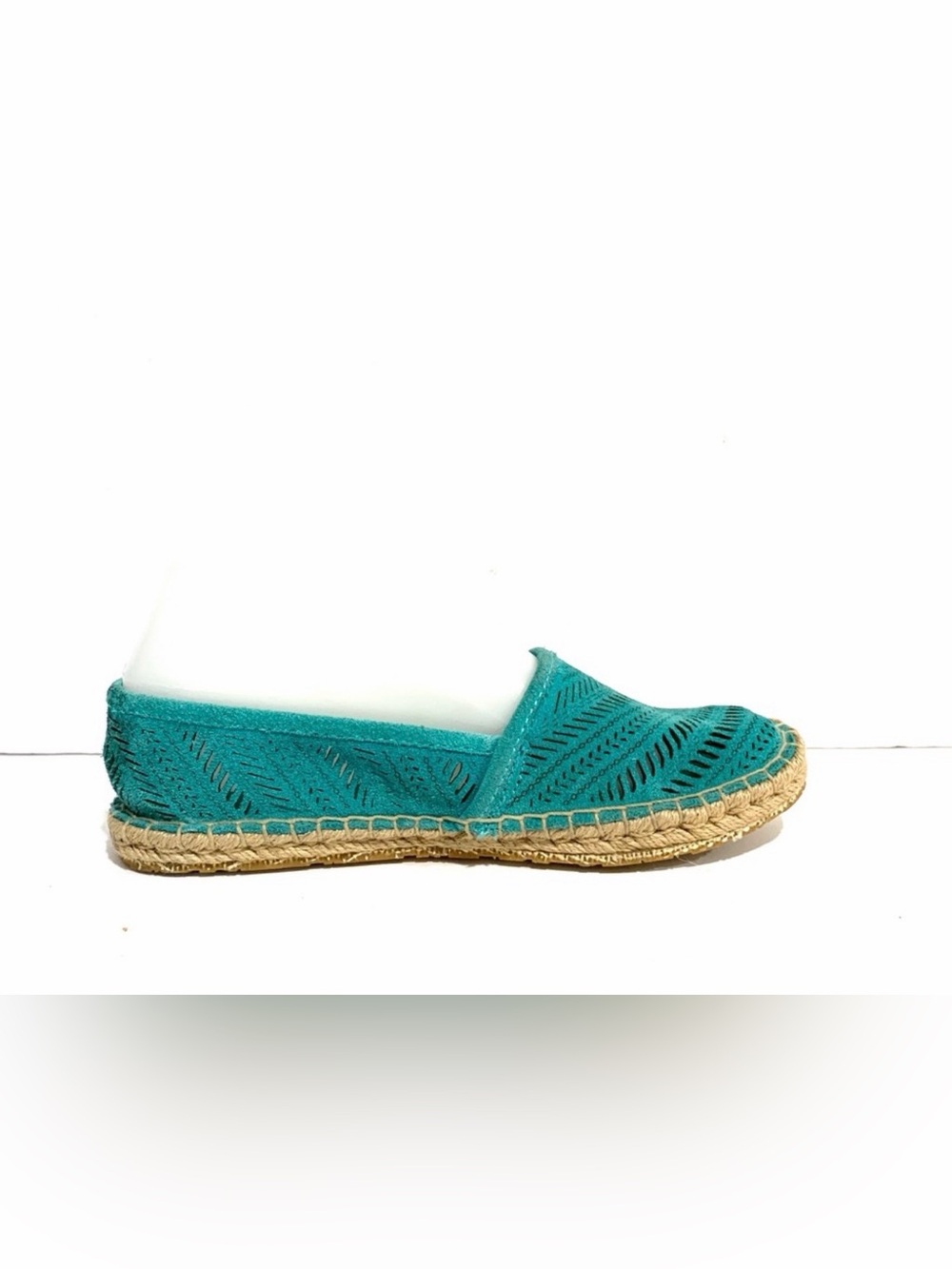 Coach Justeen Turquoise Blue Perforated Suede Whipstitched Espadrille Flats Sz 5 - Picture 9 of 15